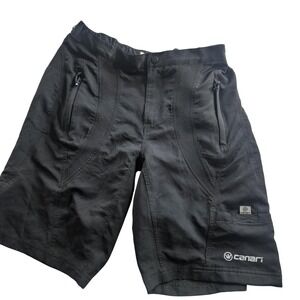 Canari Shorts Mens Large Black Cycling Biker Elastic Waist Zip Pockets Stretch